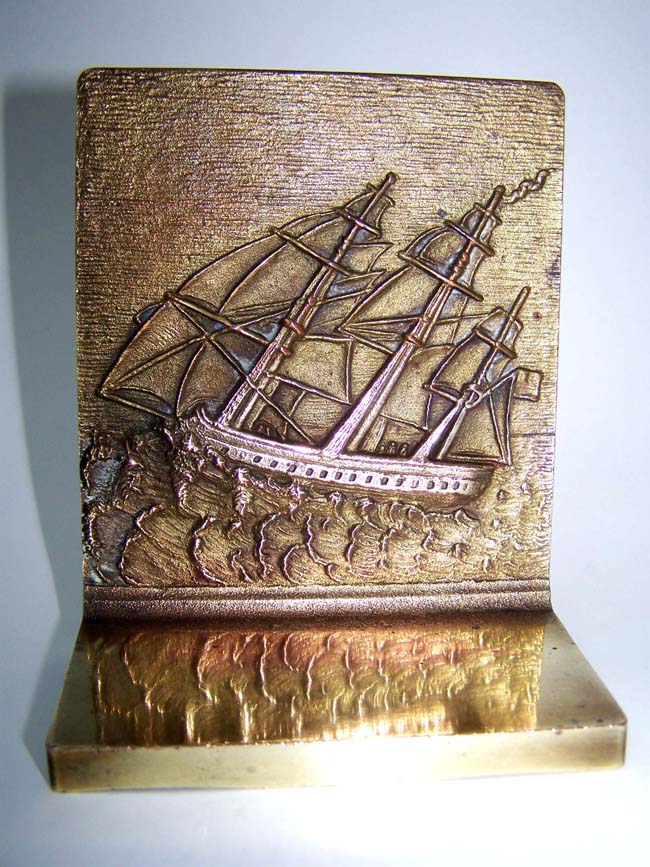 A pair of Antique Bookends by bradley & Hubbard circa 1930 depicting the USS CONSTITUTION